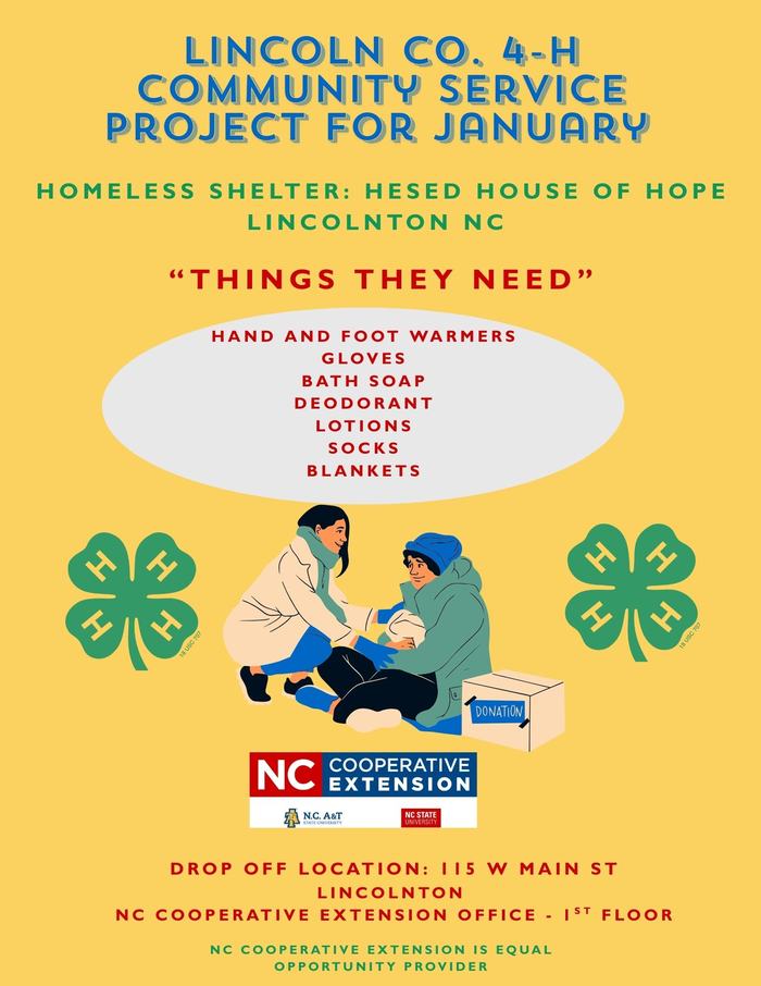 4-H Community Service Project January 2026 flyer