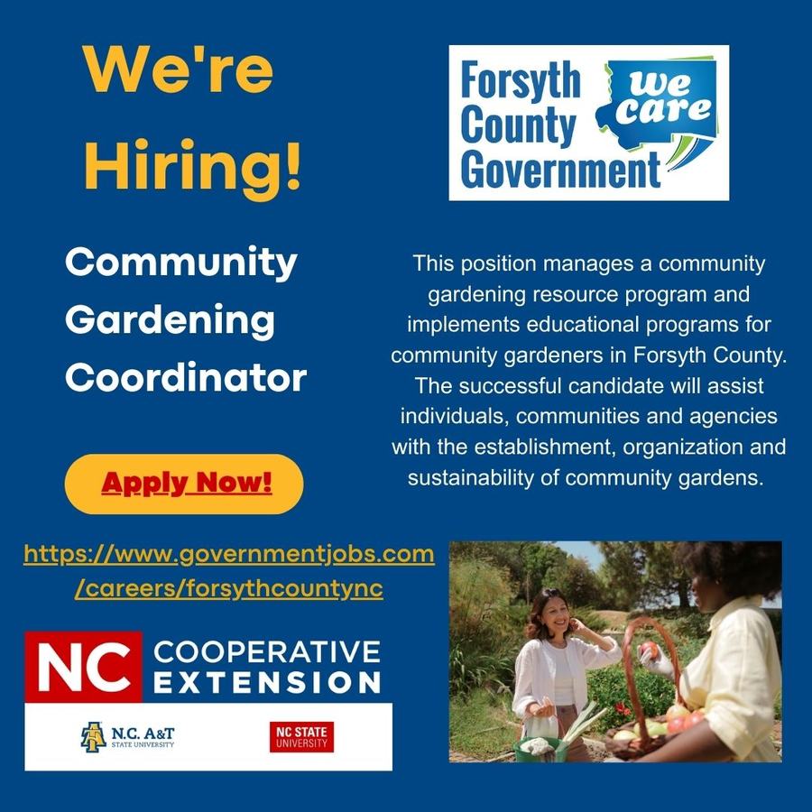 Flyer reads We're Hiring Communiity Gardening Coordinator