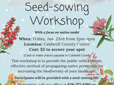 Blue Fler with flowers around border announcing workshop