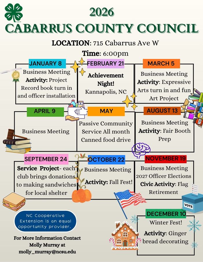 2026 Cabarrus County Council meeting schedule; Location: 715 Cabarrus Ave W; Time: 6:00pm