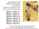 Guilford County Beekeepers Association flyer — Beginner Beekeeping Course 2026 with session dates listed