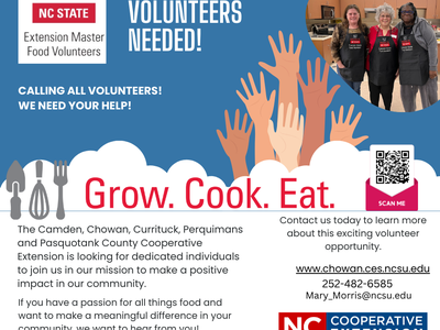 Volunteers Needed! Grow. Cook. Eat. NC State Extension Master Food Volunteers flyer