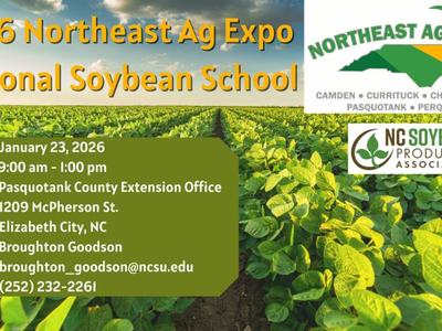 photo of soybean field with event information listed