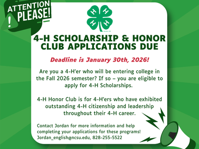 4-H Scholarship & Honor Club applications due — Deadline January 30, 2026