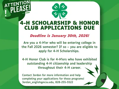 4-H Scholarship & Honor Club applications due — Deadline January 30, 2026