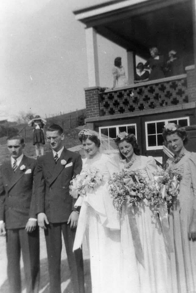 A B&W photo of 2 people on their wedding day.