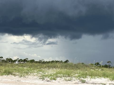 Dark clouds collecting over the beach