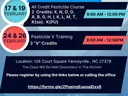 2026 Pesticide events: Feb 17 & 19 9–12; Feb 24 & 26 9–12:30; 126 Court Square, Yanceyville NC