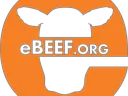 Orange circle with black cow silhouette and text "eBEEF.org" across center
