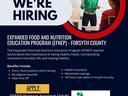 Flyer We're Hiring Expanded Food and Nutrition Education Program Assistant in Forsyth County NC