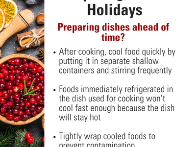 Preparing, cooling, storing cooked foods instructions and photo of a image of berries and baking supplies