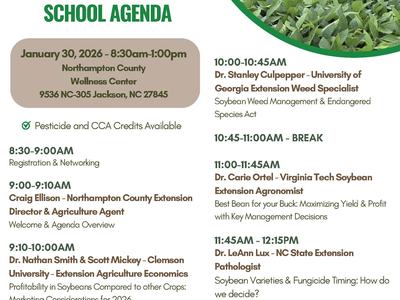 An agenda for the NC Soybean Producers Association meeting in Jackson, NC on Jan 30.