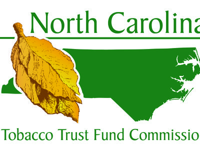 North Carolina Tobacco Trust Fund Commission with green state silhouette and yellow tobacco leaf