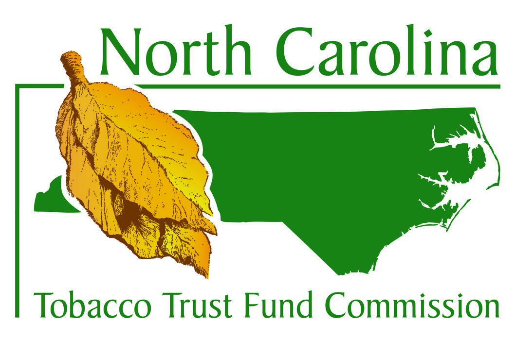 North Carolina Tobacco Trust Fund Commission with green state silhouette and yellow tobacco leaf