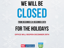 Holiday Closing Post from December 24-26th