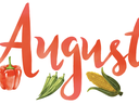 the word august with a pepper okra and corn