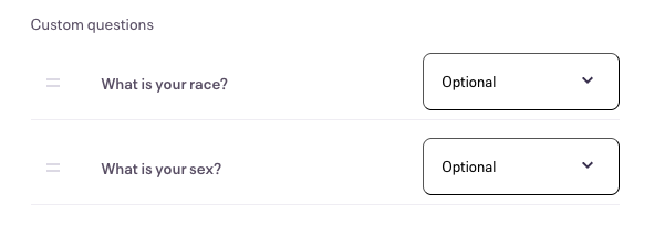 Updated demographic questions as they appear in Eventbrite.
