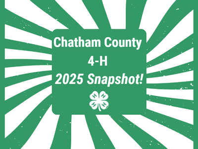 Chatham County 4-H 2025 Snapshot! text with 4‑H clover on green sunburst background