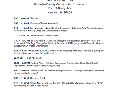 Catawba Valley Landscape Professionals Day — Feb 26, 2026, Catawba County Cooperative Extension