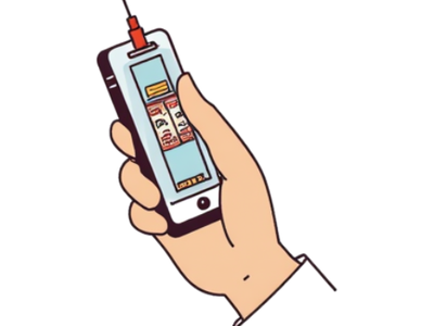 A smartphone with a slot machine is the body of a thick Hypodermic syringe. An image created with CANVA.