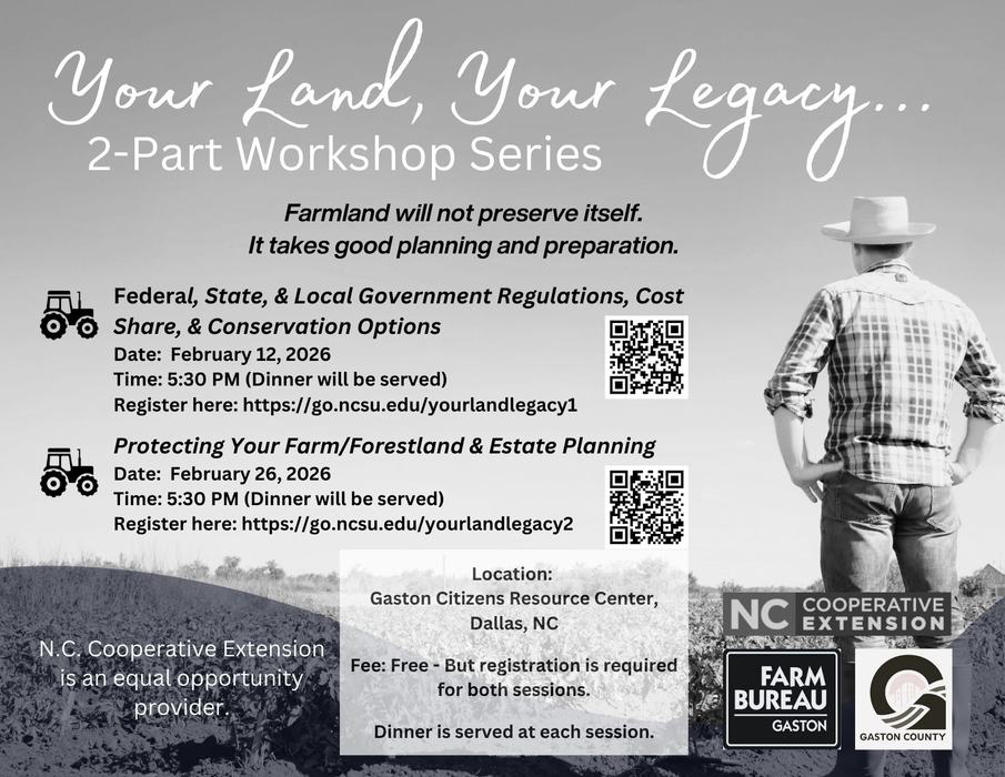 Your Land, Your Legacy 2-Part Workshop Series: farmland workshops Feb 12 & Feb 26, 2026, Dallas NC