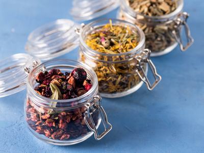 Three Jars of Different Dried Leaf Teas