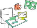 A stick figure technology system offers a variety of content across platforms and devices. An image from Pixabay by manfredsteger.