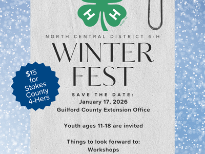 Winter Fest flyer: North Central District 4‑H, Jan 17, 2026, Guilford County Extension