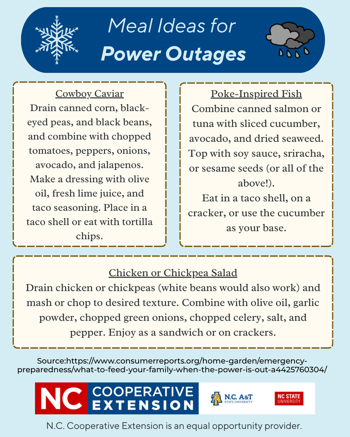 meal ideas for power outages flyer