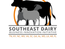 Cow, goat, and sheep silhouettes with orange arc; text "SOUTHEAST DAIRY INNOVATION INITIATIVE"