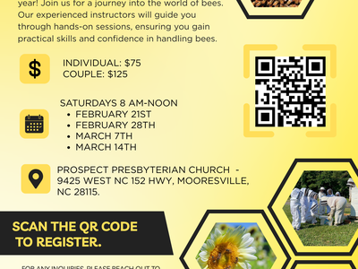 2026 Rowan County Bee School flyer with QR code to register and class dates/pricing