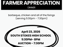 25th Annual Farmer Appreciation Dinner — April 23, 2026; South Stokes High School; 5:30–8:00 PM; Auction 7:30 PM