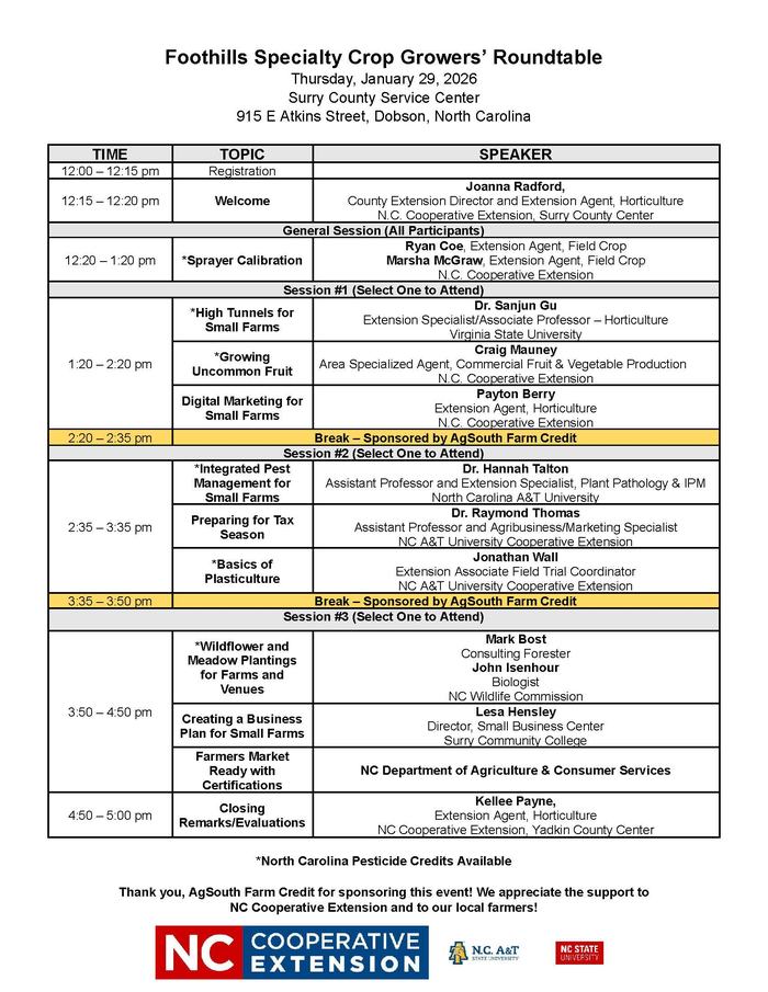 12th Annual Foothills Specialty Crops Roundtable