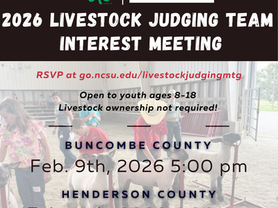 2026 Livestock Judging Team interest meeting, Buncombe Feb 9 5pm; Henderson Feb 11 5pm