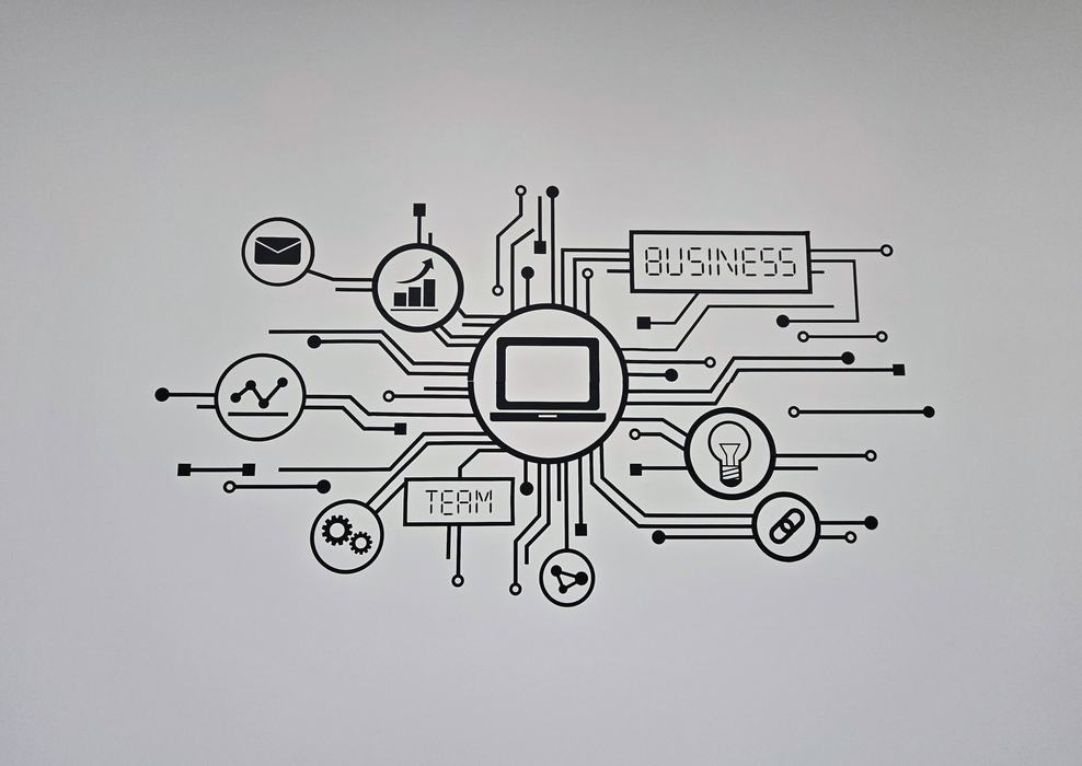 An abstract illustration showing the concepts of business communications.