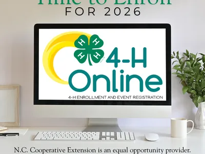4-H Online logo on screen of computer with "Time to Enroll for 2026"