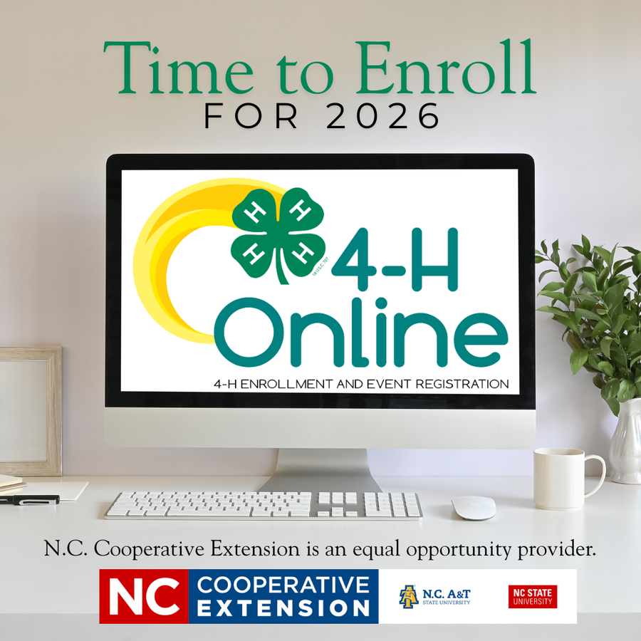 4-H Online logo on screen of computer with "Time to Enroll for 2026"