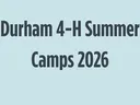 Green four-leaf 4-H logo left with text Durham 4-H Summer Camps 2026 on pale blue background