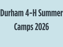 Green four-leaf 4-H logo left with text Durham 4-H Summer Camps 2026 on pale blue background