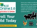 Flyer to promote registering in 4-HOnline. The flyer shows a picture of a chicken, rabbit, goat, lamb, and pig.