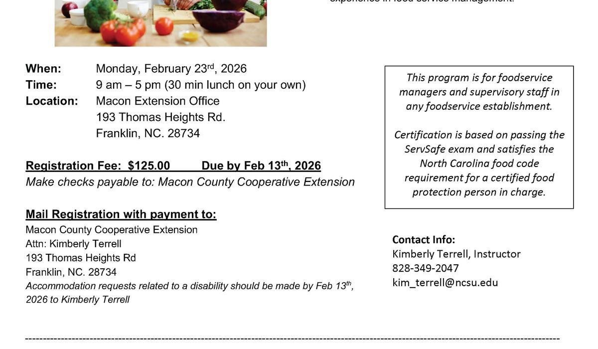 Food Protection Manager Certification (ServSafe) - Macon County Center ...
