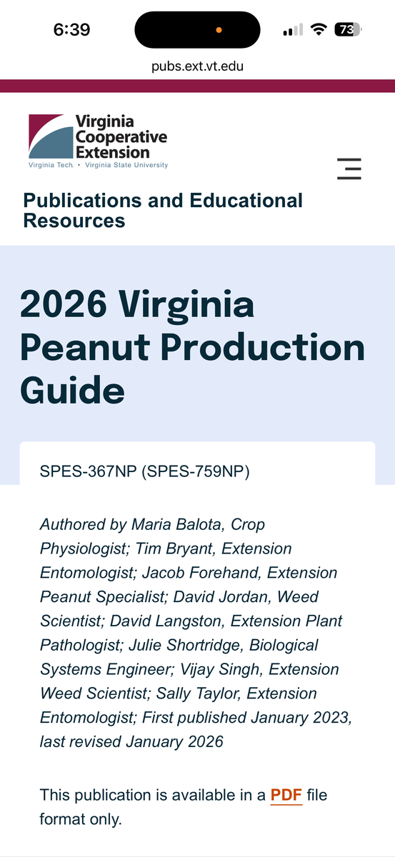 A screenshot from the 2026 Virginia Peanut Production Guide