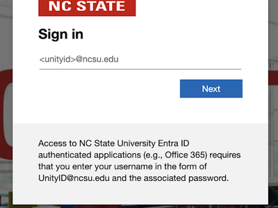 Example NC State branded Entra log in screen