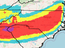 Map of North Carolina showing most of the state is expected to have freezing rain