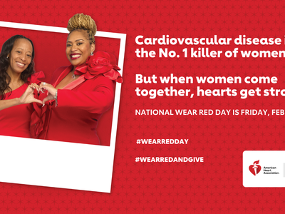 2 women making a heart with their adjoining hands promoting heart health