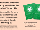 Flyer about Project Records, Portfolios, and Group Awards.