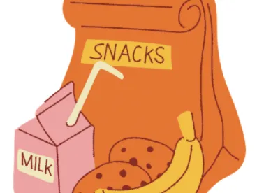 cartoon with milk cookies banana