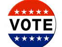 A round red, white and blue "VOTE" button. Image from Senior Planet curricula.
