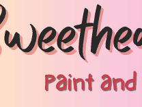 Watercolor red heart and text: "Sweetheart Sip — Paint and Sip Class" on pastel gradient background