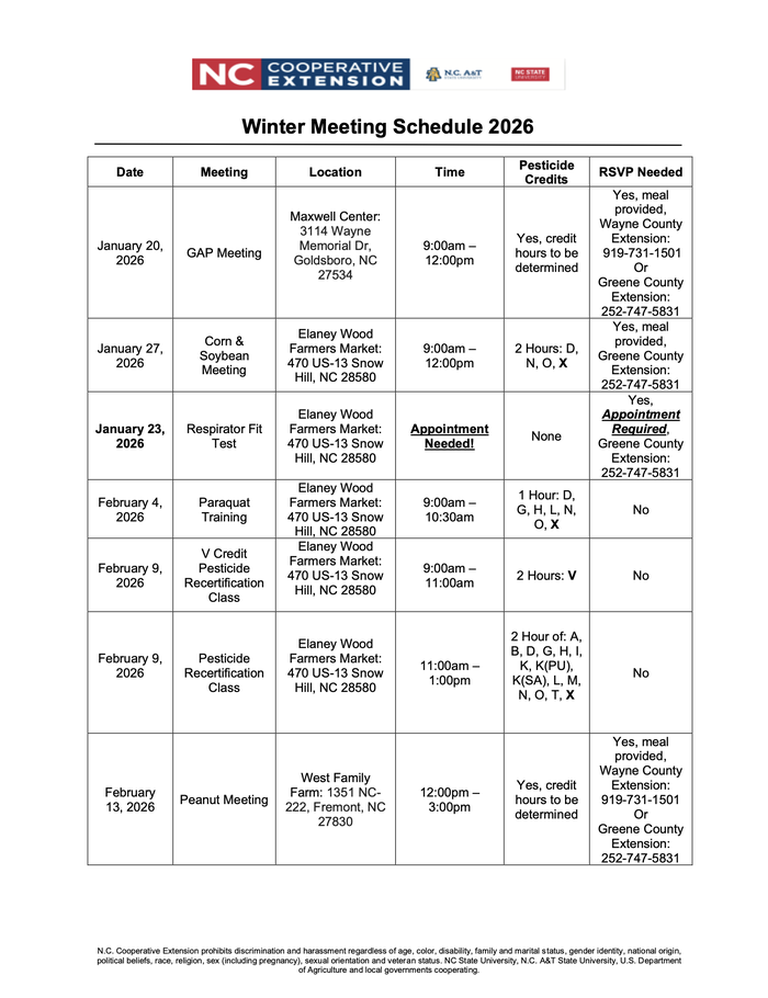 The winter meeting schedule with an accessible version linked above.